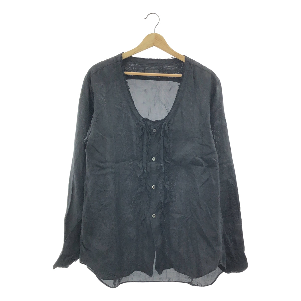 COMME des GARÇONS HOMME PLUS | 2017 春夏 |銅氨絲褶邊無領襯衫 | SHOPBOP尺寸 M |黑色|男士