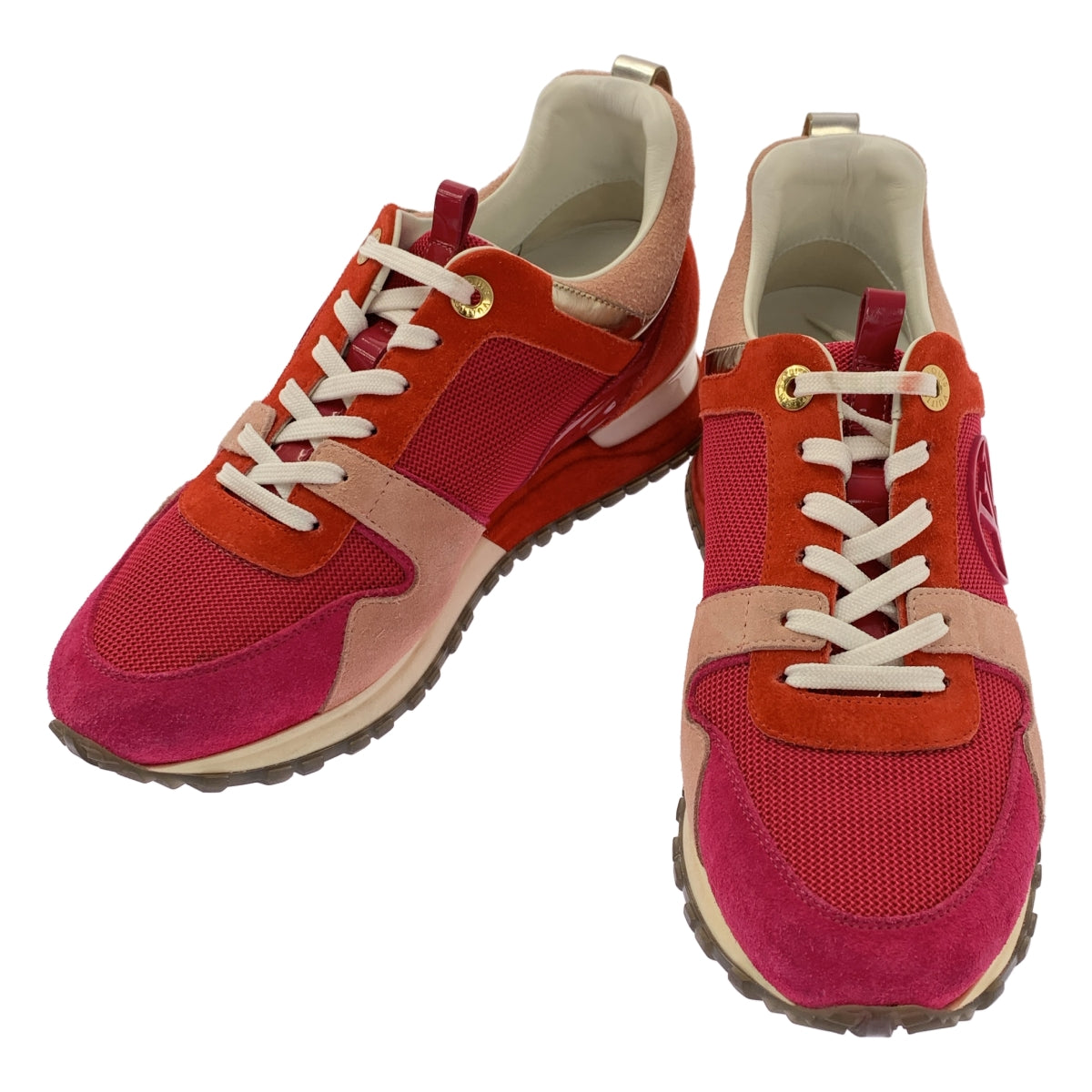 [狀況極佳] 路易威登 | LV 圓形標誌絨面革 Runaway 運動鞋 | 尺寸 38 | 波爾多紅/粉紅色 | 女款