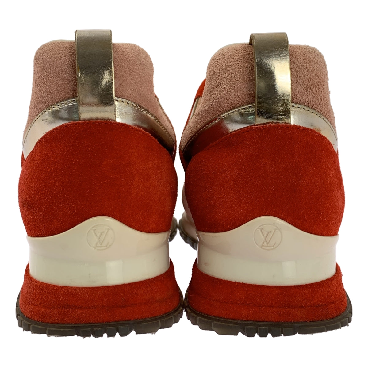 [狀況極佳] 路易威登 | LV 圓形標誌絨面革 Runaway 運動鞋 | 尺寸 38 | 波爾多紅/粉紅色 | 女款