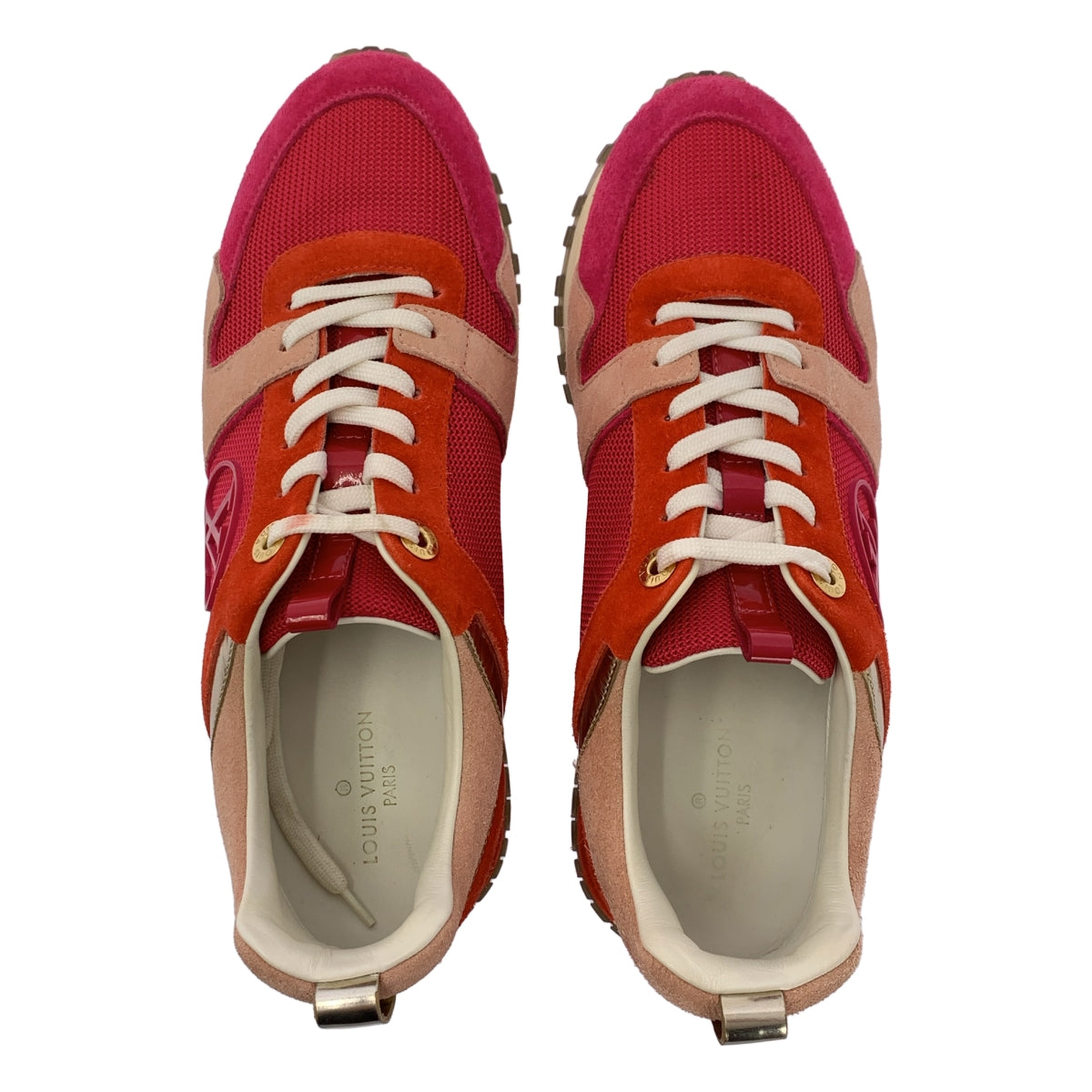 [狀況極佳] 路易威登 | LV 圓形標誌絨面革 Runaway 運動鞋 | 尺寸 38 | 波爾多紅/粉紅色 | 女款