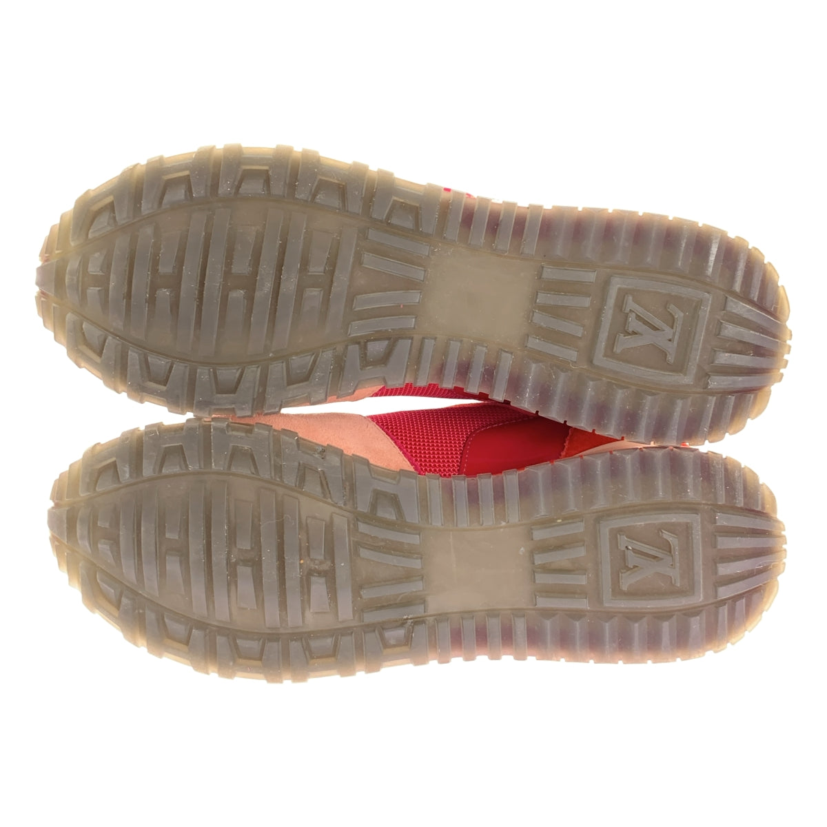 [狀況極佳] 路易威登 | LV 圓形標誌絨面革 Runaway 運動鞋 | 尺寸 38 | 波爾多紅/粉紅色 | 女款