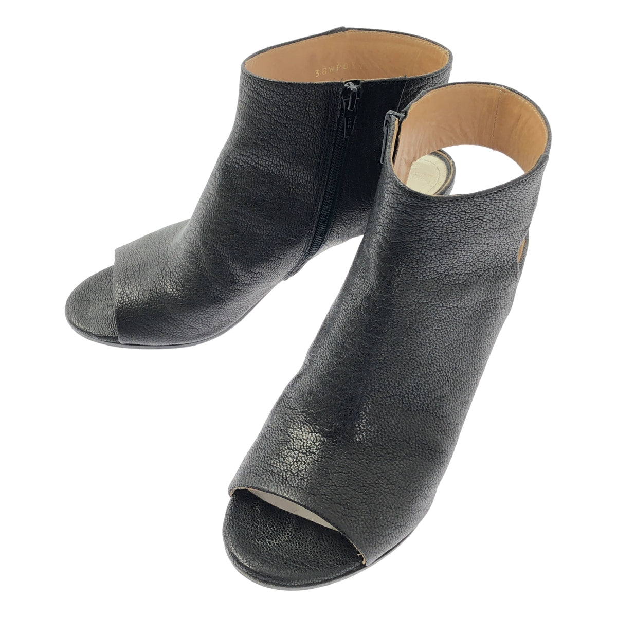 [狀況極佳] Maison Margiela | 皮革露趾粗跟側拉鍊涼鞋/短靴 | 尺寸 36 1/2 | 黑色 | 女款