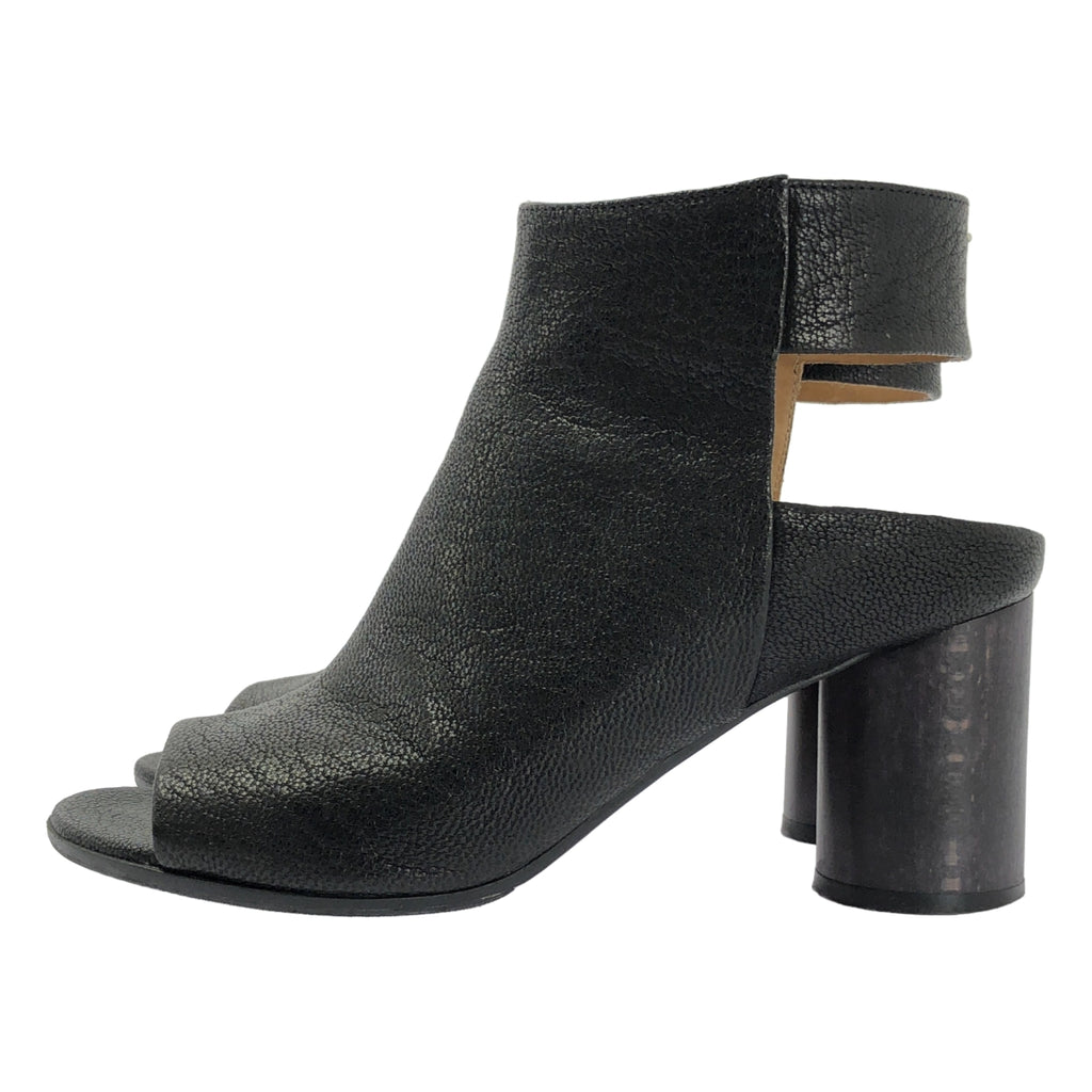 [狀況極佳] Maison Margiela | 皮革露趾粗跟側拉鍊涼鞋/短靴 | 尺寸 36 1/2 | 黑色 | 女款