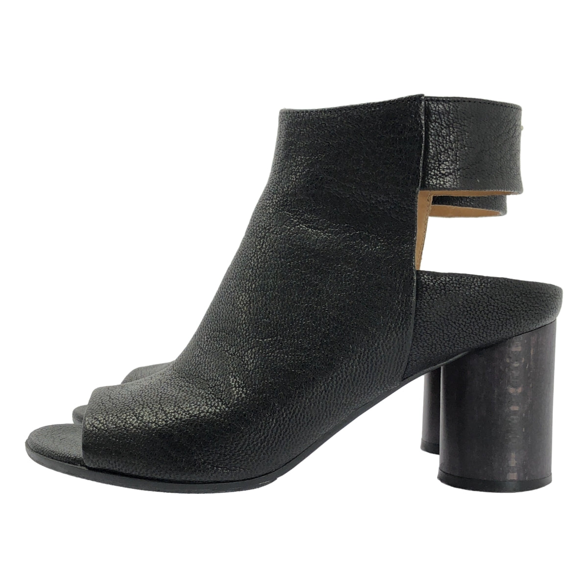 [狀況極佳] Maison Margiela | 皮革露趾粗跟側拉鍊涼鞋/短靴 | 尺寸 36 1/2 | 黑色 | 女款