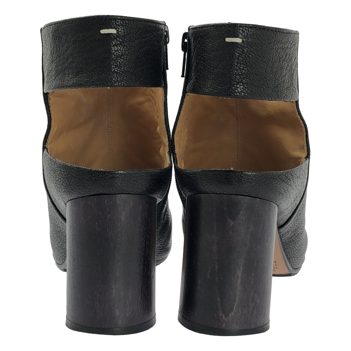 [狀況極佳] Maison Margiela | 皮革露趾粗跟側拉鍊涼鞋/短靴 | 尺寸 36 1/2 | 黑色 | 女款