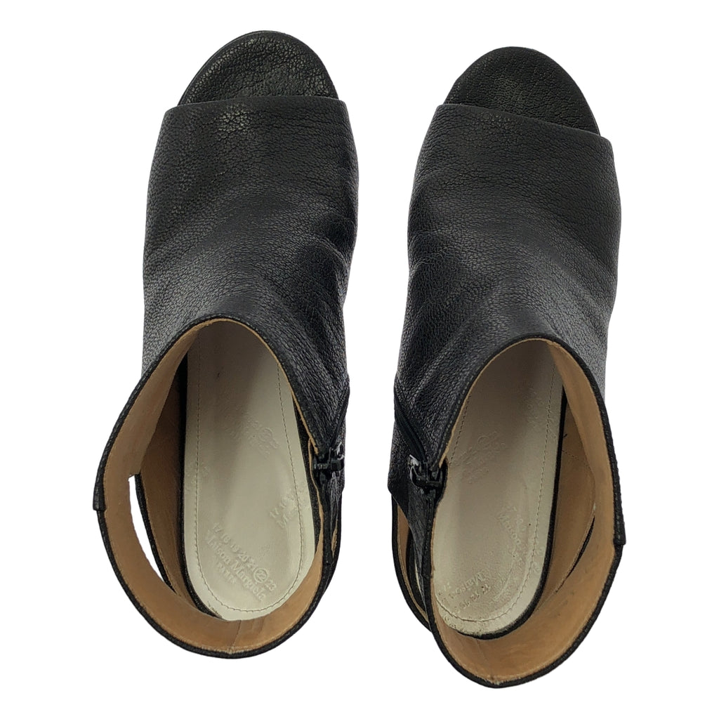 [狀況極佳] Maison Margiela | 皮革露趾粗跟側拉鍊涼鞋/短靴 | 尺寸 36 1/2 | 黑色 | 女款