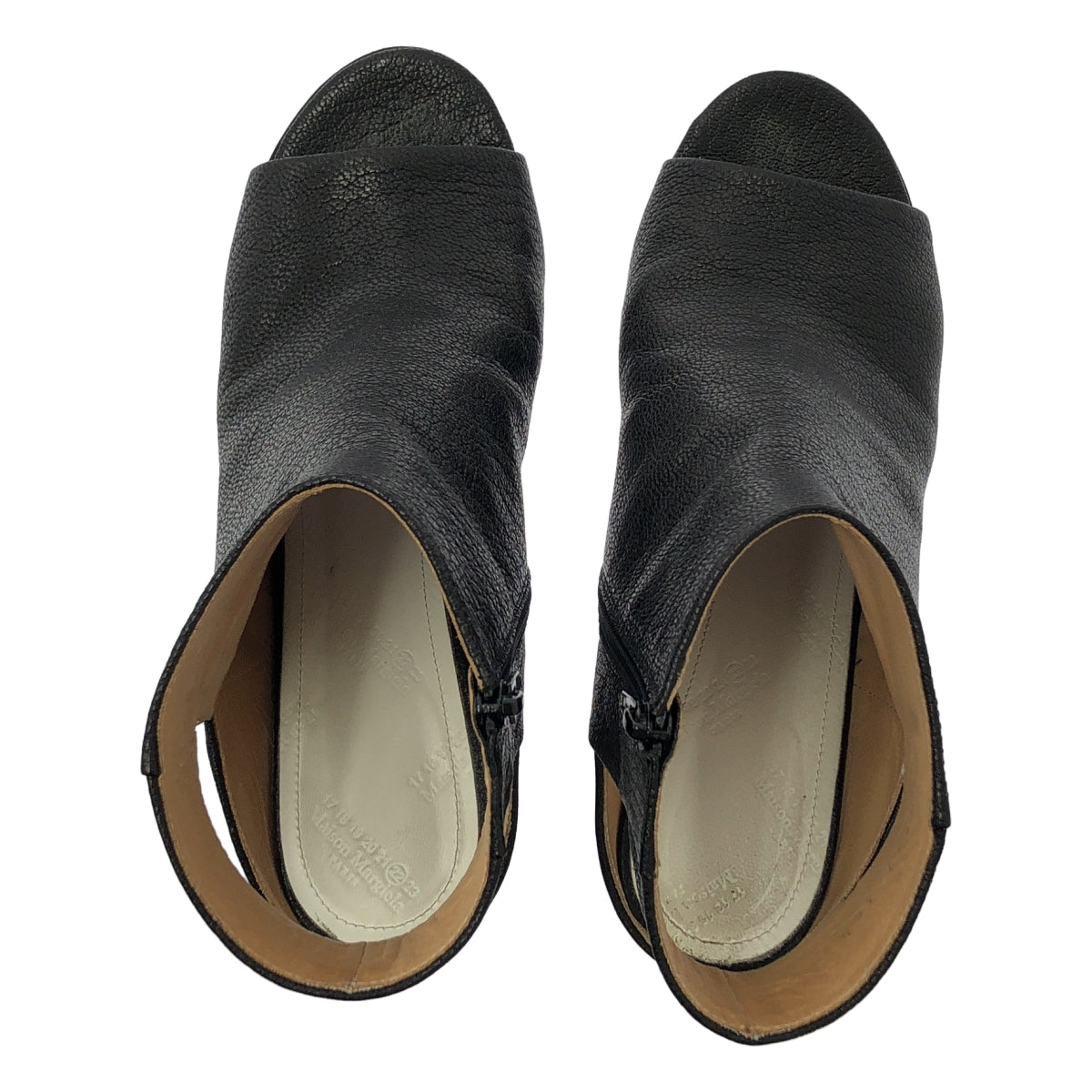 [狀況極佳] Maison Margiela | 皮革露趾粗跟側拉鍊涼鞋/短靴 | 尺寸 36 1/2 | 黑色 | 女款