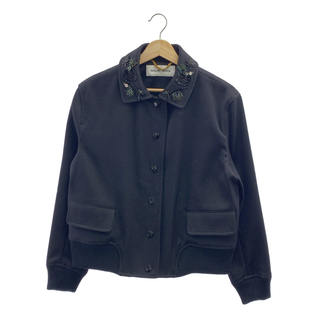 MUVEIL / ミュベール | GALLERY / ビーズ装飾 ブルゾン ジャケット | 38 | ネイビー | レディース