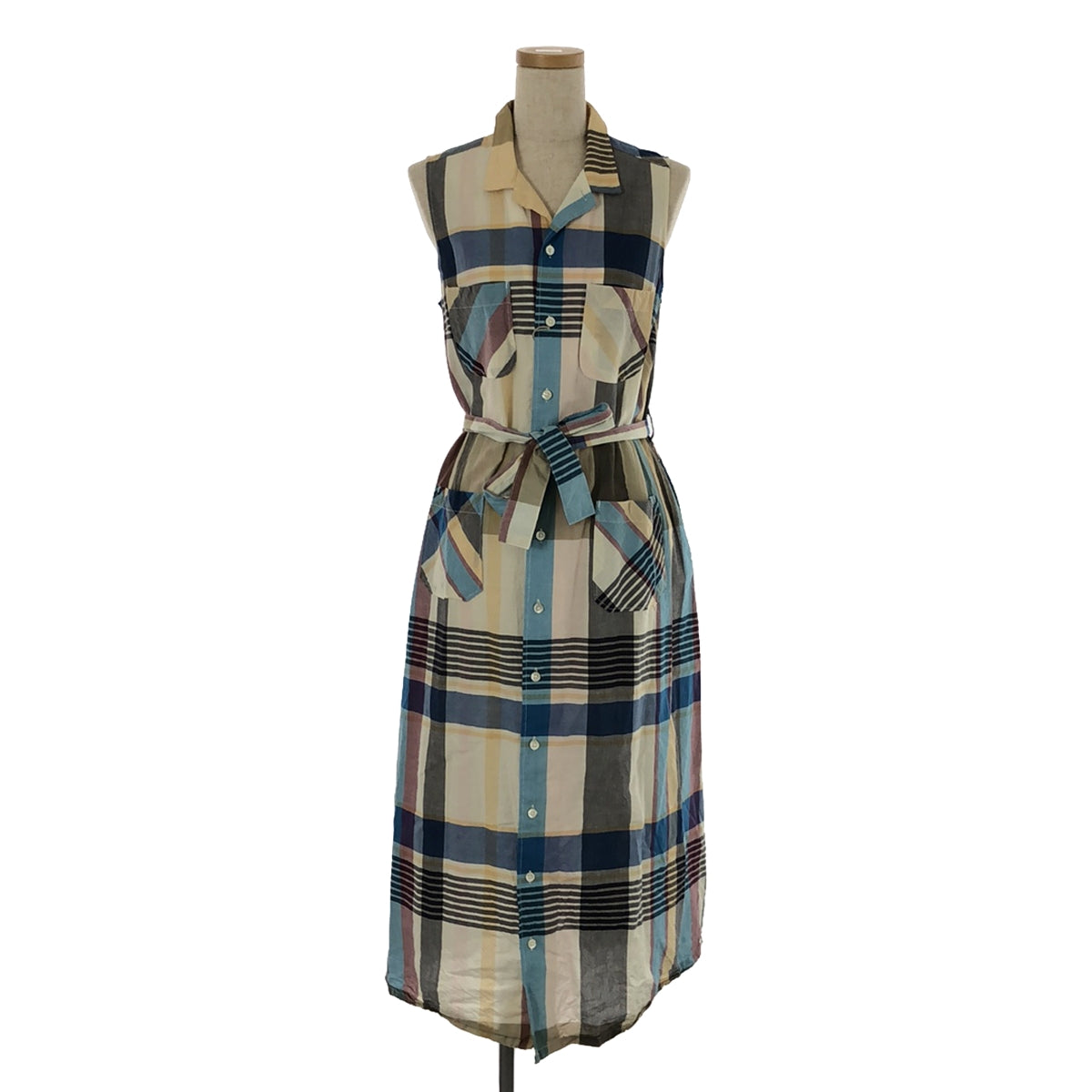 【미품】 Engineered Garments / 엔지니어드 가멘츠 | BIG MADRAS PLAID Khaki 클래식 드레스 원피스 | 1 | 멀티 컬러 | 여성