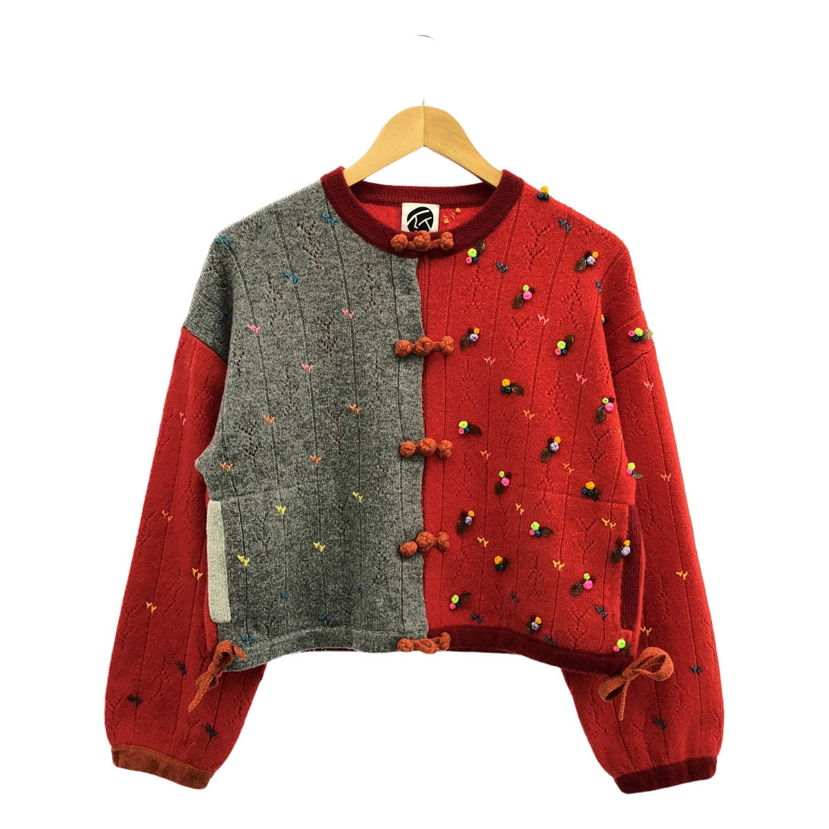 YanYan / ヤンヤン | × Ron Herman / ロンハーマン Rosie Kungfu Cardigan / 装飾 ニット カーディガン | XS | レッド/グレー | レディース