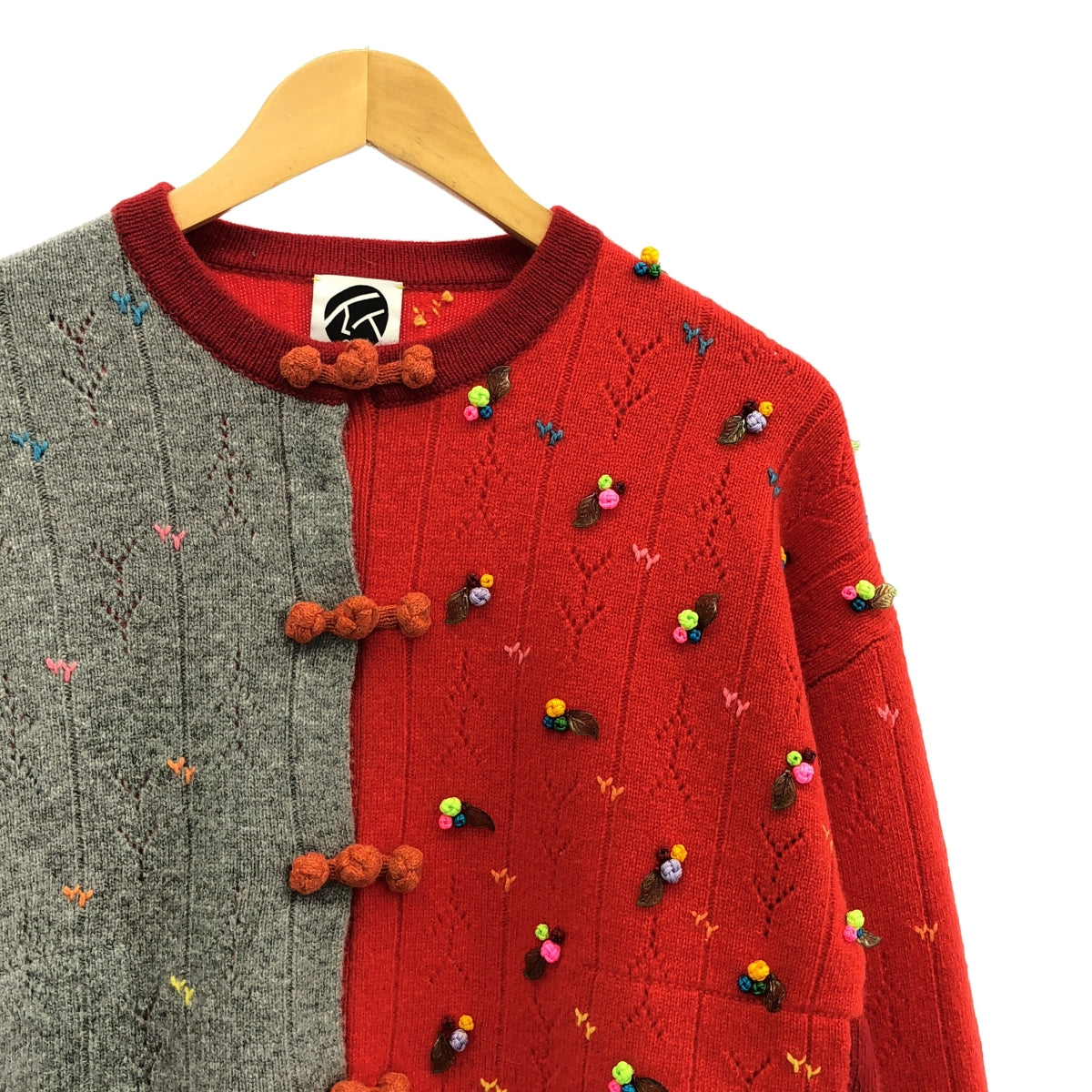 YanYan / ヤンヤン | × Ron Herman / ロンハーマン Rosie Kungfu Cardigan / 装飾 ニット カーディガン | XS | レッド/グレー | レディース