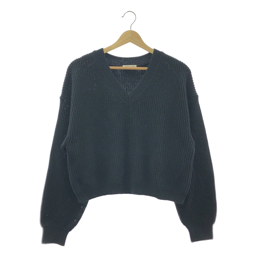 Deuxieme Classe / ドゥーズィエムクラス | Design Sleeve Cropped リブ Vネック プルオーバー | ブラック | レディース