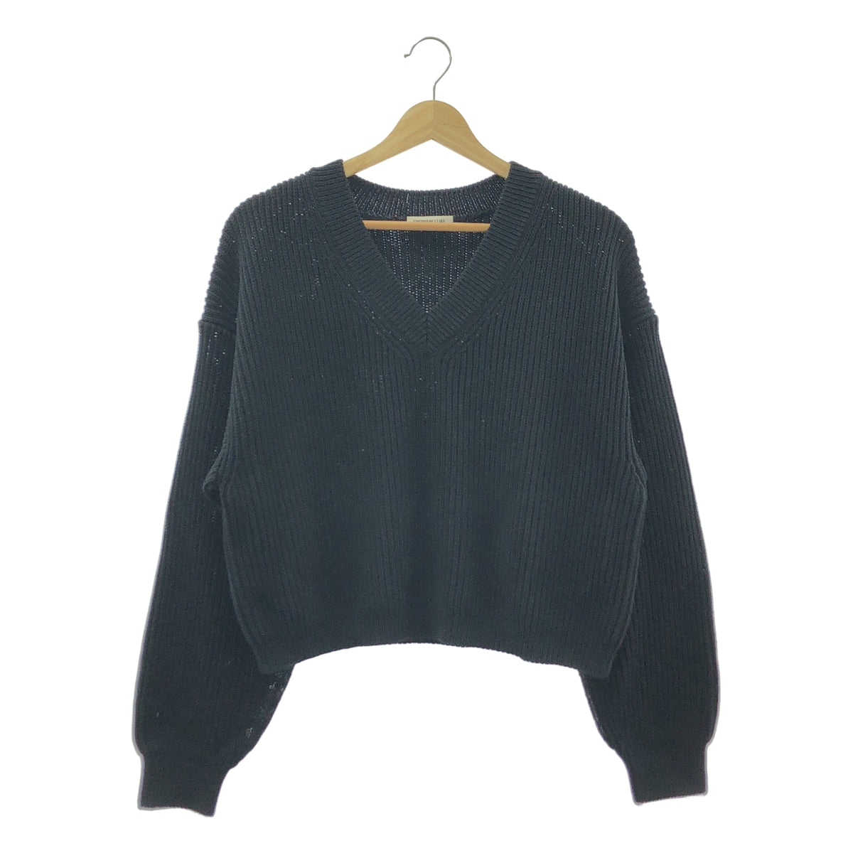 Deuxieme Classe / ドゥーズィエムクラス | Design Sleeve Cropped リブ Vネック プルオーバー | ブラック | レディース
