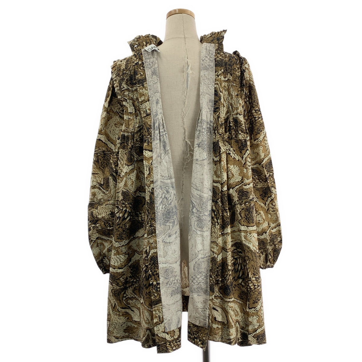 Ganni | 全身印花褶皺洋裝 | 36碼 | 棕色/米色 | 女款