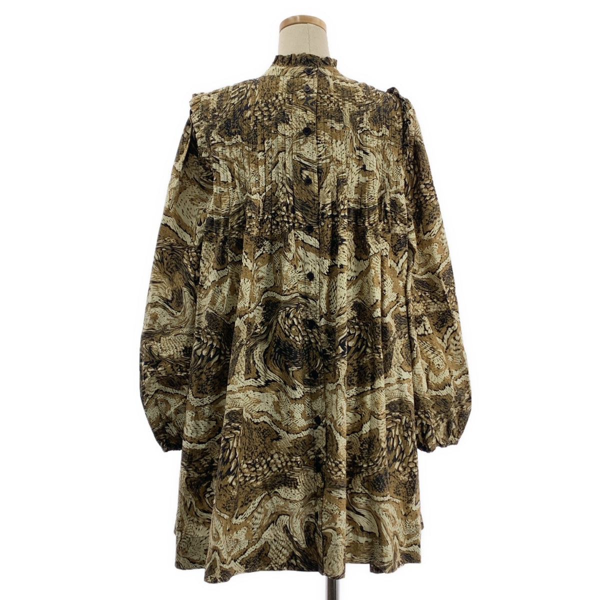 Ganni | 全身印花褶皺洋裝 | 36碼 | 棕色/米色 | 女款