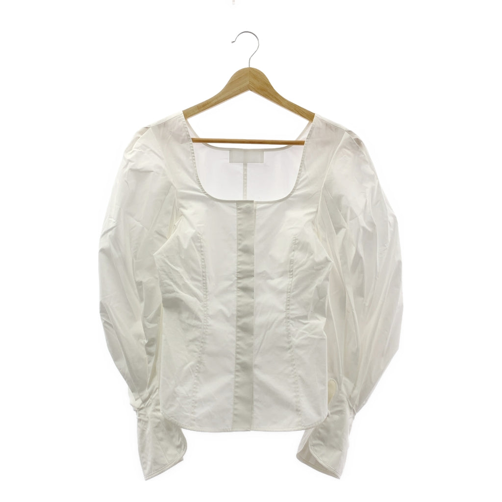 Mame Kurogouchi / 마메쿠로고우치 | 2022AW | Square Neck Puff Sleeve Shirt 스퀘어 넥 퍼프 슬리브 스트레치 코튼 셔츠 | 1 | 화이트 | 여성