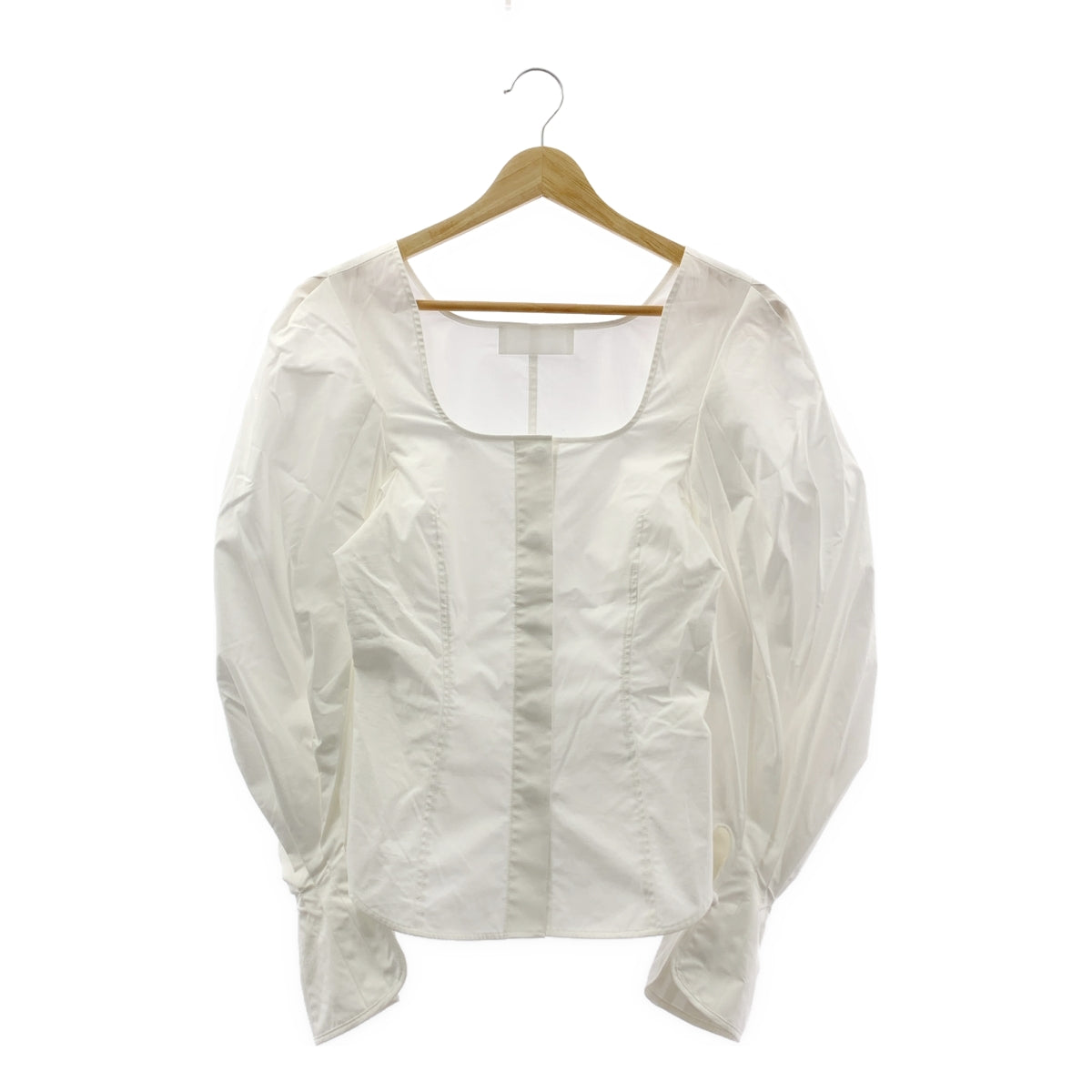 Mame Kurogouchi / マメクロゴウチ | 2022AW | Square Neck Puff Sleeve Shirt スクエアネック パフスリーブ ストレッチコットン シャツ | 1 | ホワイト | レディース