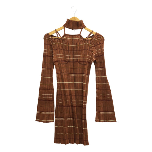 Mame Kurogouchi / Mame Kurogouchi | Random Ribbed Plaid Knitted Dress With Choker Knit Dress | 1 | Brown | Women's