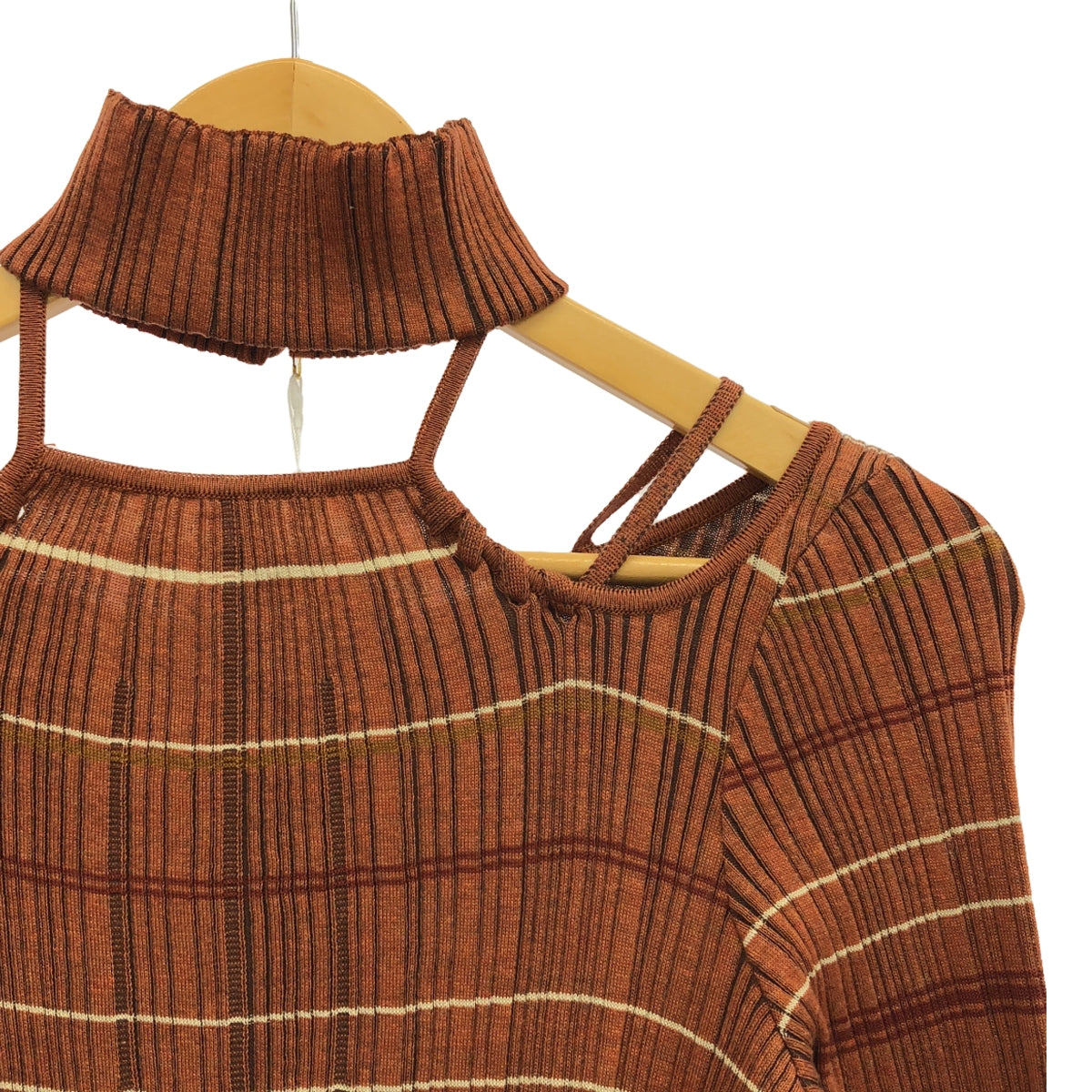 Mame Kurogouchi / 마메쿠로고우치 | Random Ribbed Plaid Knitted Dress With Choker 니트 원피스 | 1 | 브라운 | 여성