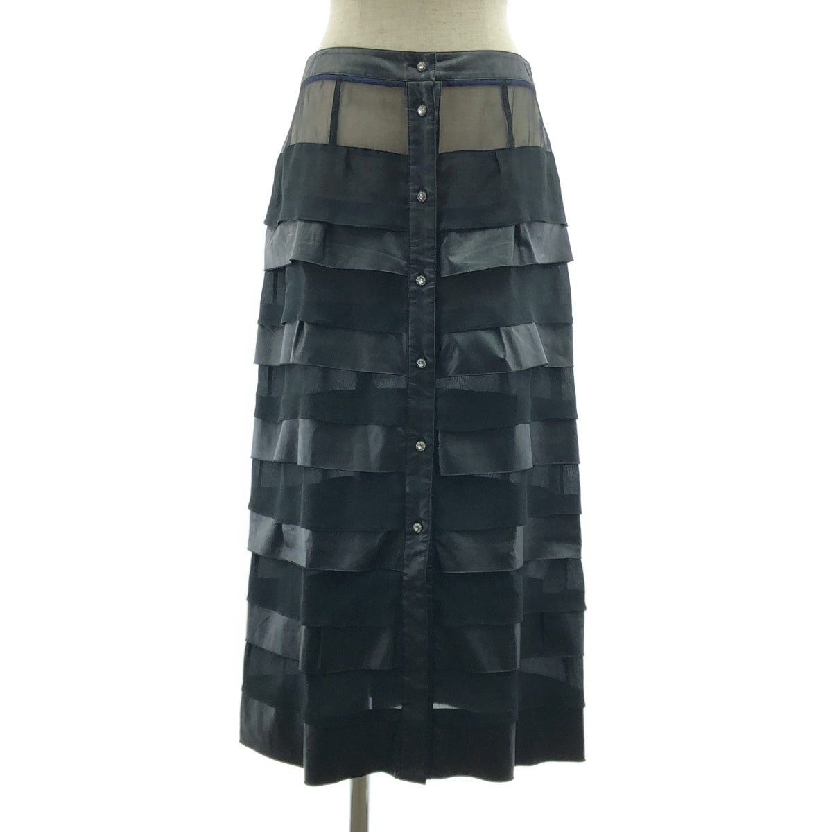 KOCHE | 2022 秋冬 | 雪紡人造皮革層疊長裙 | S 碼 | 黑色 | 女款