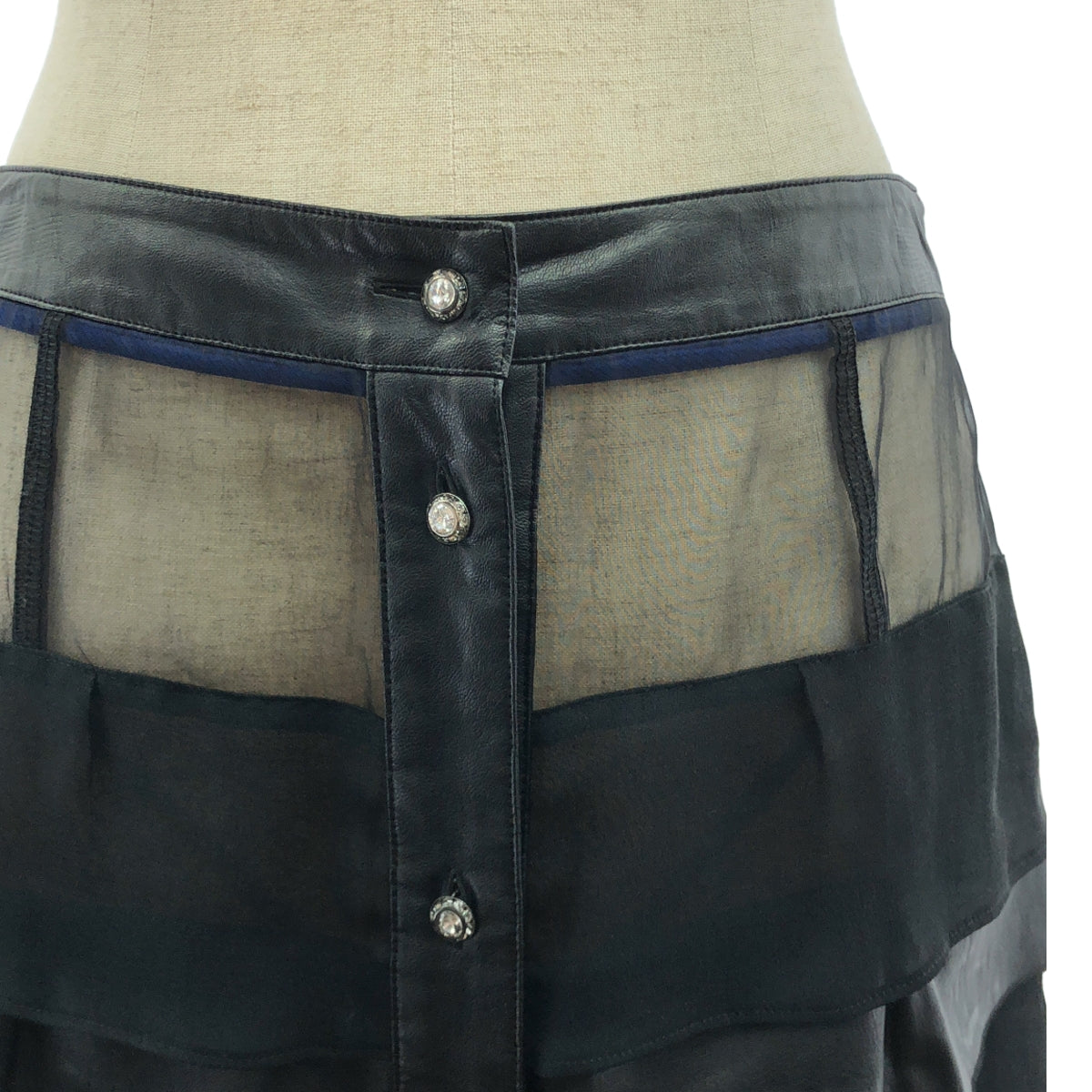 KOCHE | 2022 秋冬 | 雪紡人造皮革層疊長裙 | S 碼 | 黑色 | 女款