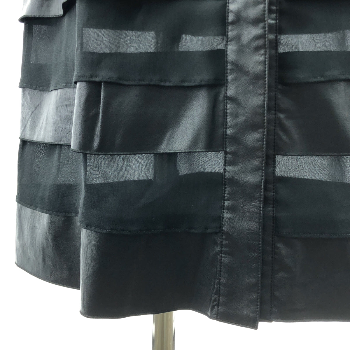 KOCHE | 2022 秋冬 | 雪紡人造皮革層疊長裙 | S 碼 | 黑色 | 女款