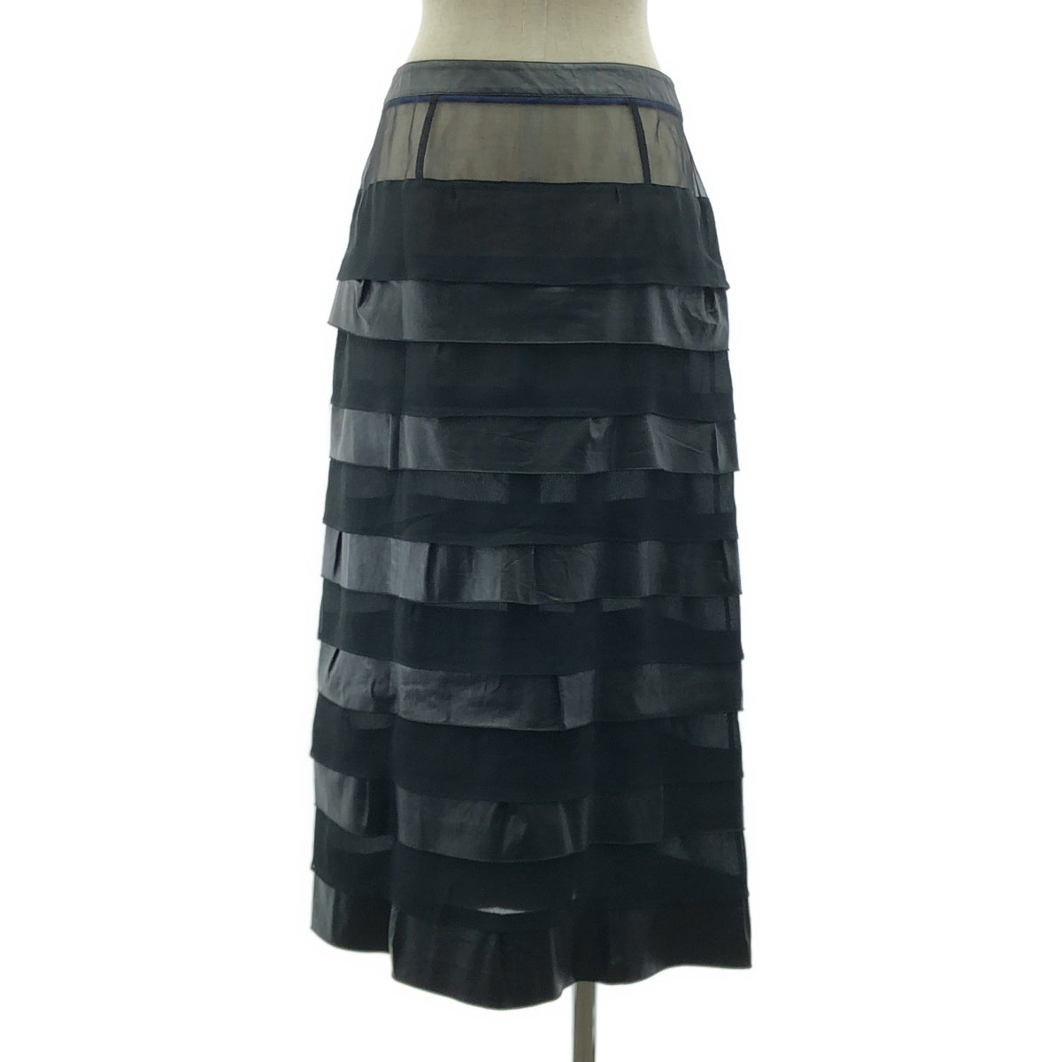 KOCHE | 2022 秋冬 | 雪紡人造皮革層疊長裙 | S 碼 | 黑色 | 女款