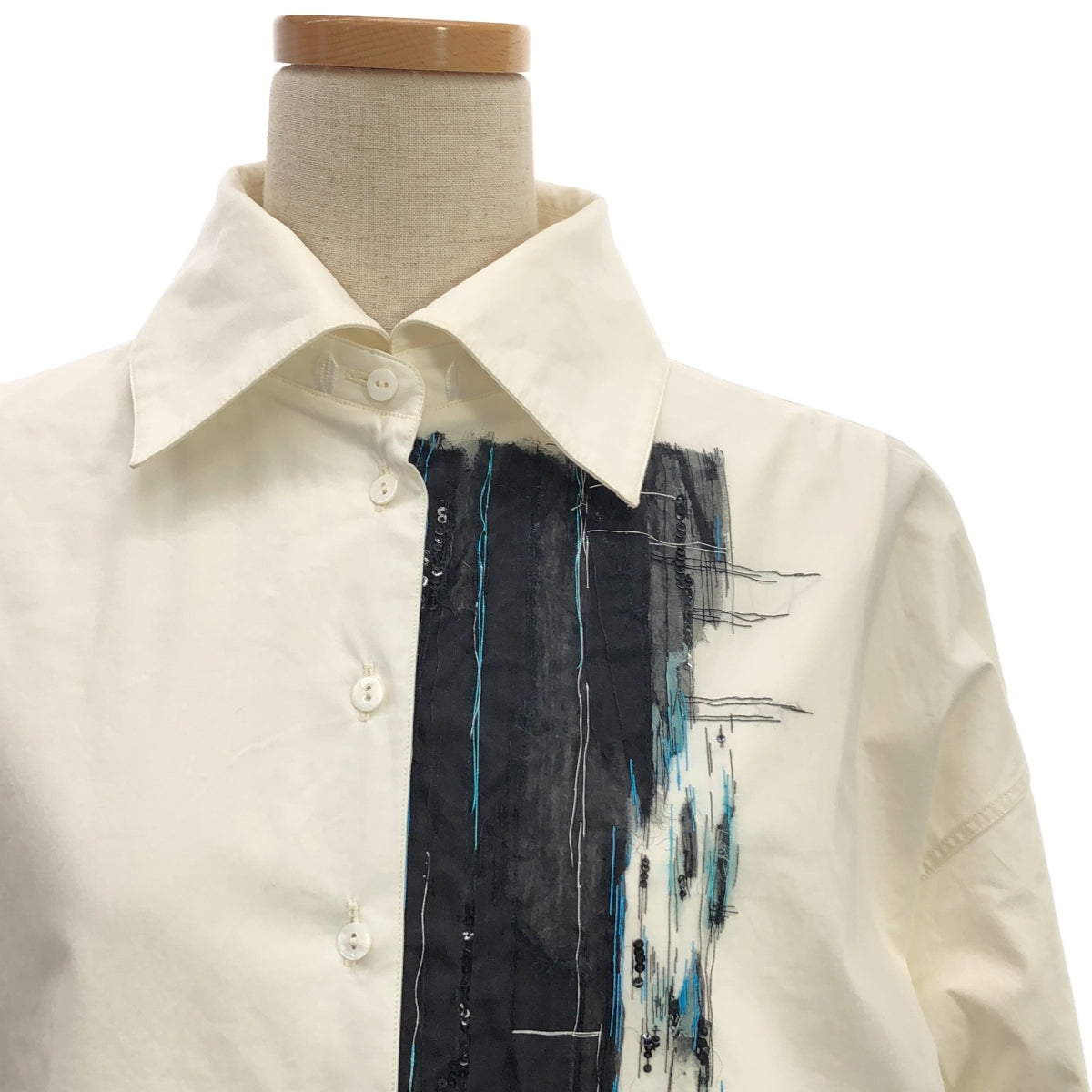 PAUL POIRET a Paris / 폴 포와레 | 2018AW | 프론트 스팽글 자수 롱 셔츠 | 36 | 화이트 | 여성