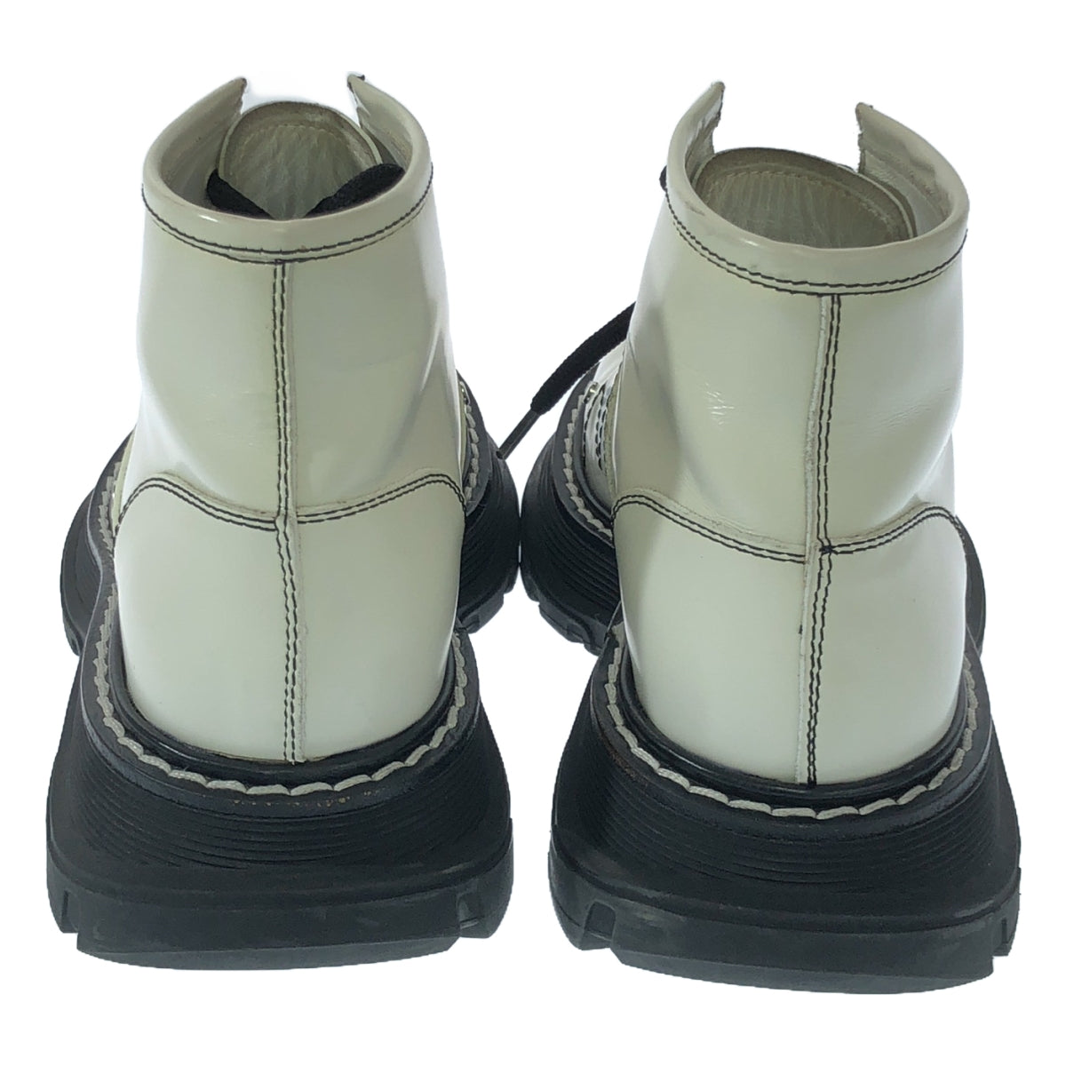 【美品】  ALEXANDER MCQUEEN / アレキサンダーマックイーン | レザー  レースアップ ショートブーツ | 36 | ホワイト/ブラック | レディース