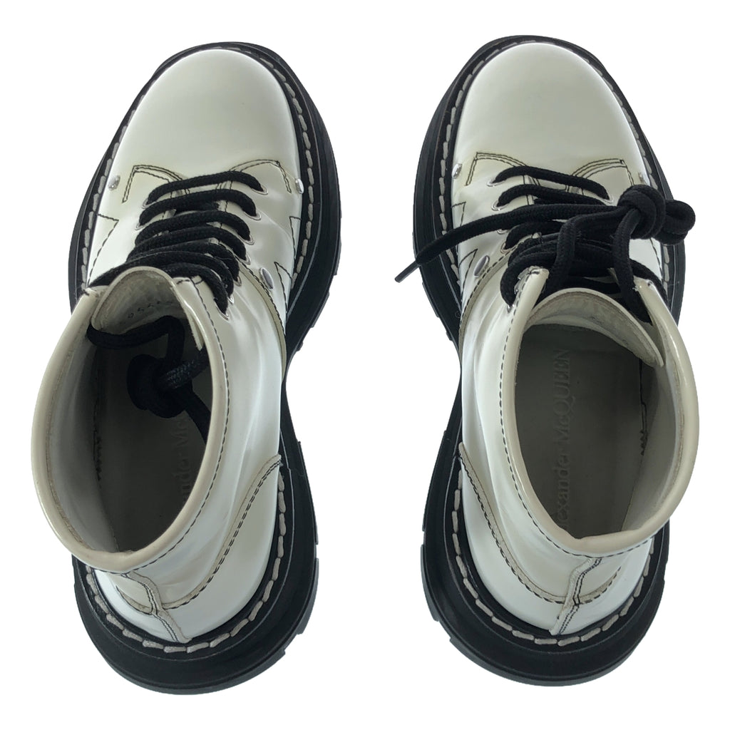 【美品】  ALEXANDER MCQUEEN / アレキサンダーマックイーン | レザー  レースアップ ショートブーツ | 36 | ホワイト/ブラック | レディース