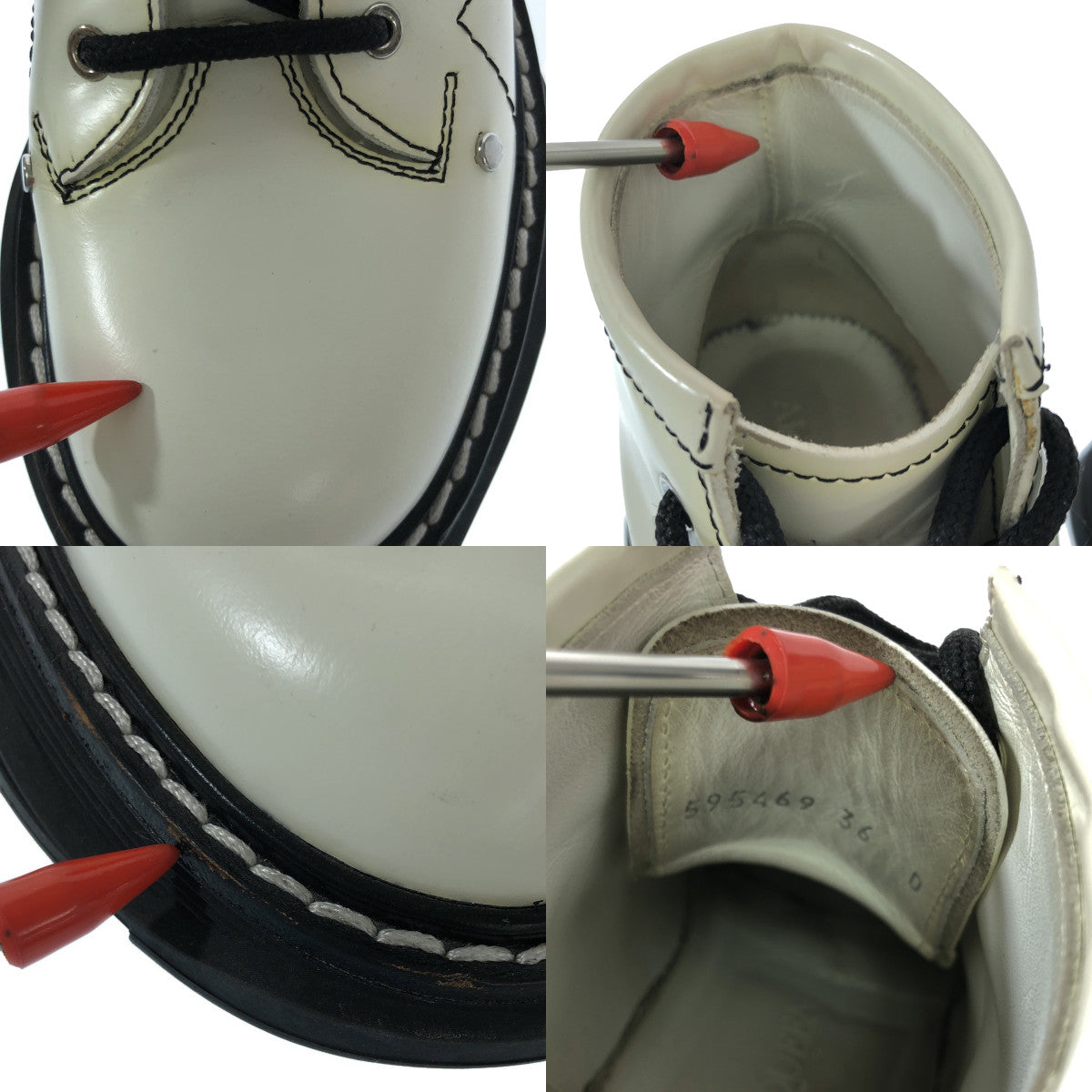 【美品】  ALEXANDER MCQUEEN / アレキサンダーマックイーン | レザー  レースアップ ショートブーツ | 36 | ホワイト/ブラック | レディース