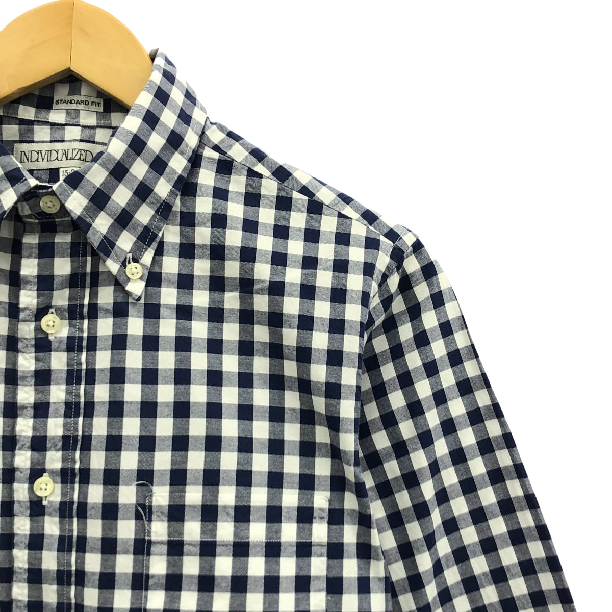 INDIVIDUALIZED SHIRTS | Cotton Gingham Check Shirt | 15-32 | Navy | Men's