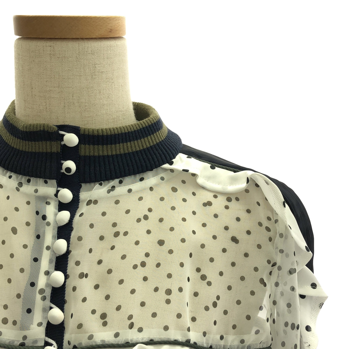 薩卡伊 |波爾卡圓點褶皺蕾絲襯衫 | 1 |白色/黑色/卡其色|女性的