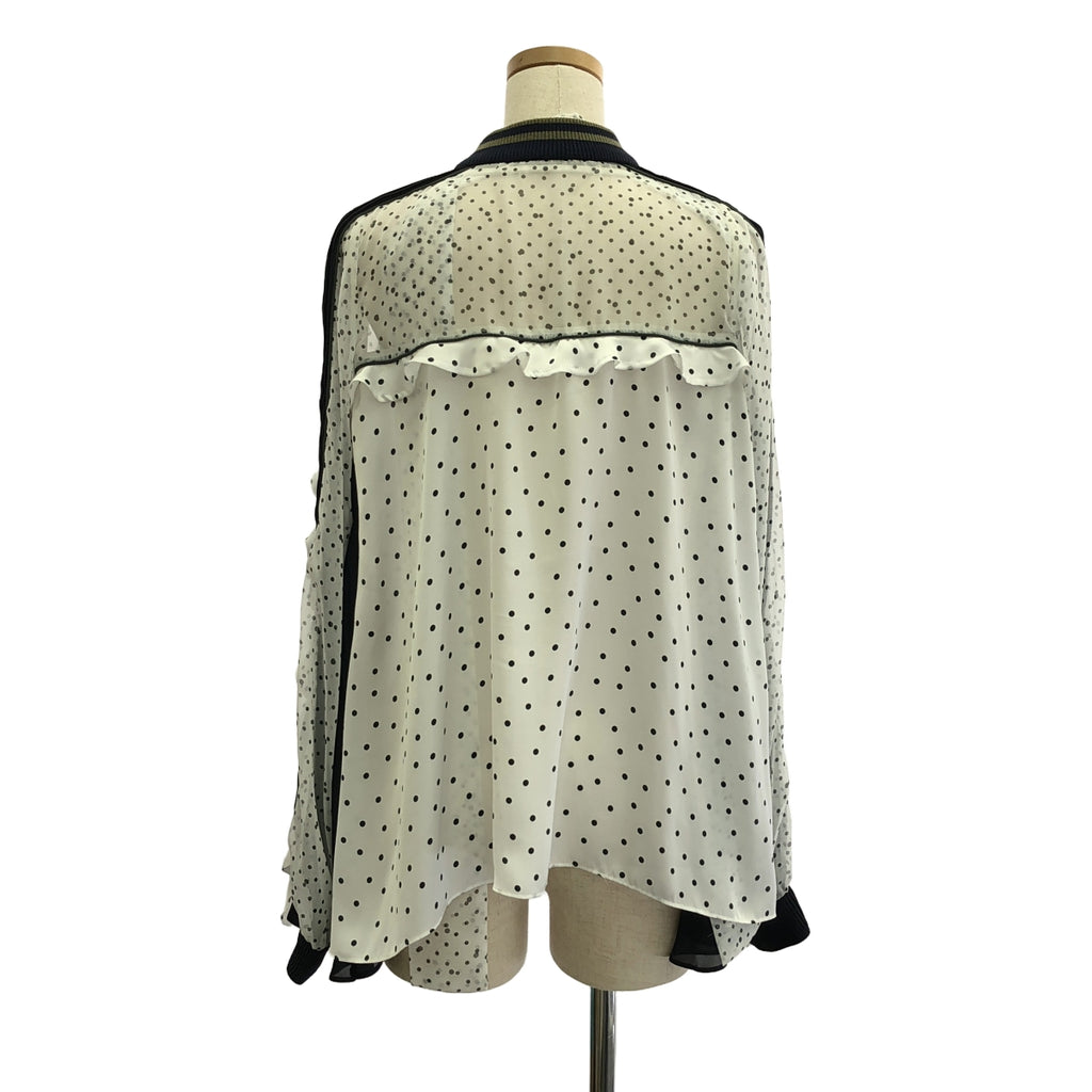 薩卡伊 |波爾卡圓點褶皺蕾絲襯衫 | 1 |白色/黑色/卡其色|女性的