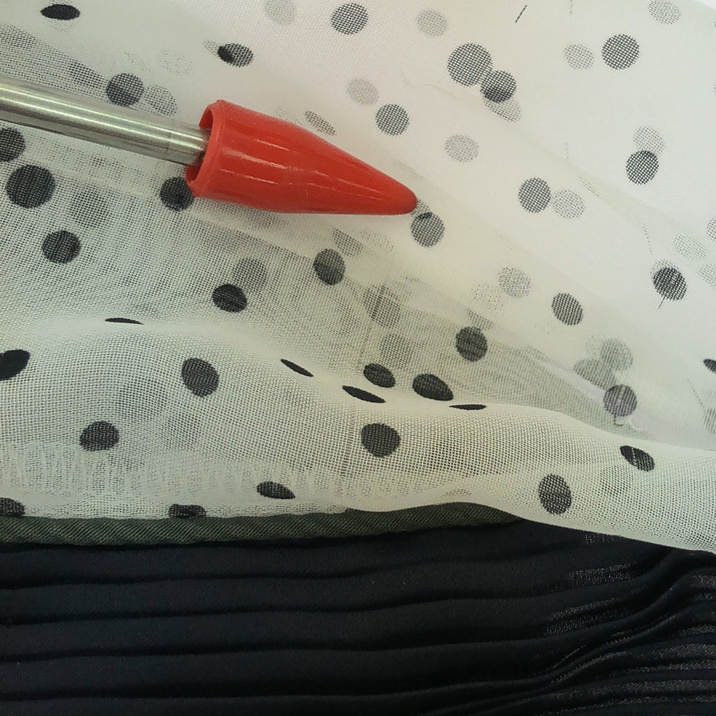 薩卡伊 |波爾卡圓點褶皺蕾絲襯衫 | 1 |白色/黑色/卡其色|女性的