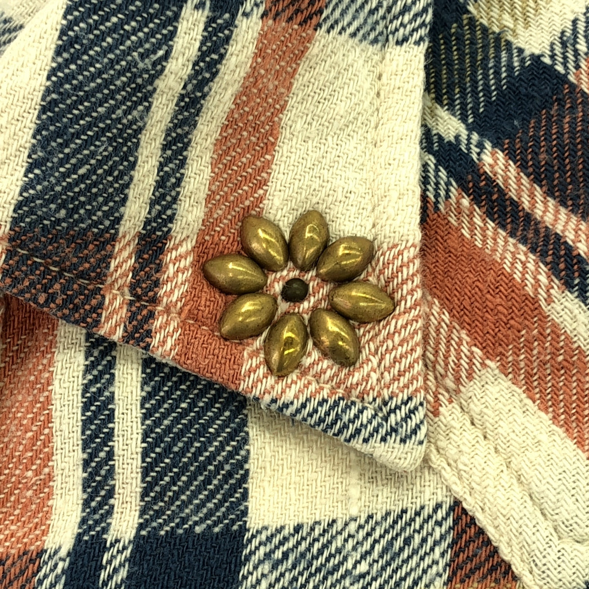 REMI RELIEF / 레미 릴리프 | 스터드 플란넬 웨스턴 셔츠 | M | 네이비/오렌지/베이지계 | 남성