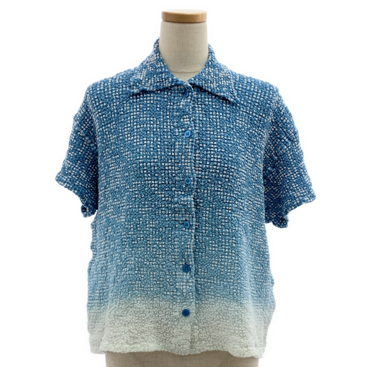 【美品】  me ISSEY MIYAKE / ミーイッセイミヤケ | 2025AW | GRADATION GINGHAM CHECK CAULIFLOWER グラデーション ギンガムチェック カリフラワー シャツ | F | ブルー | レディース