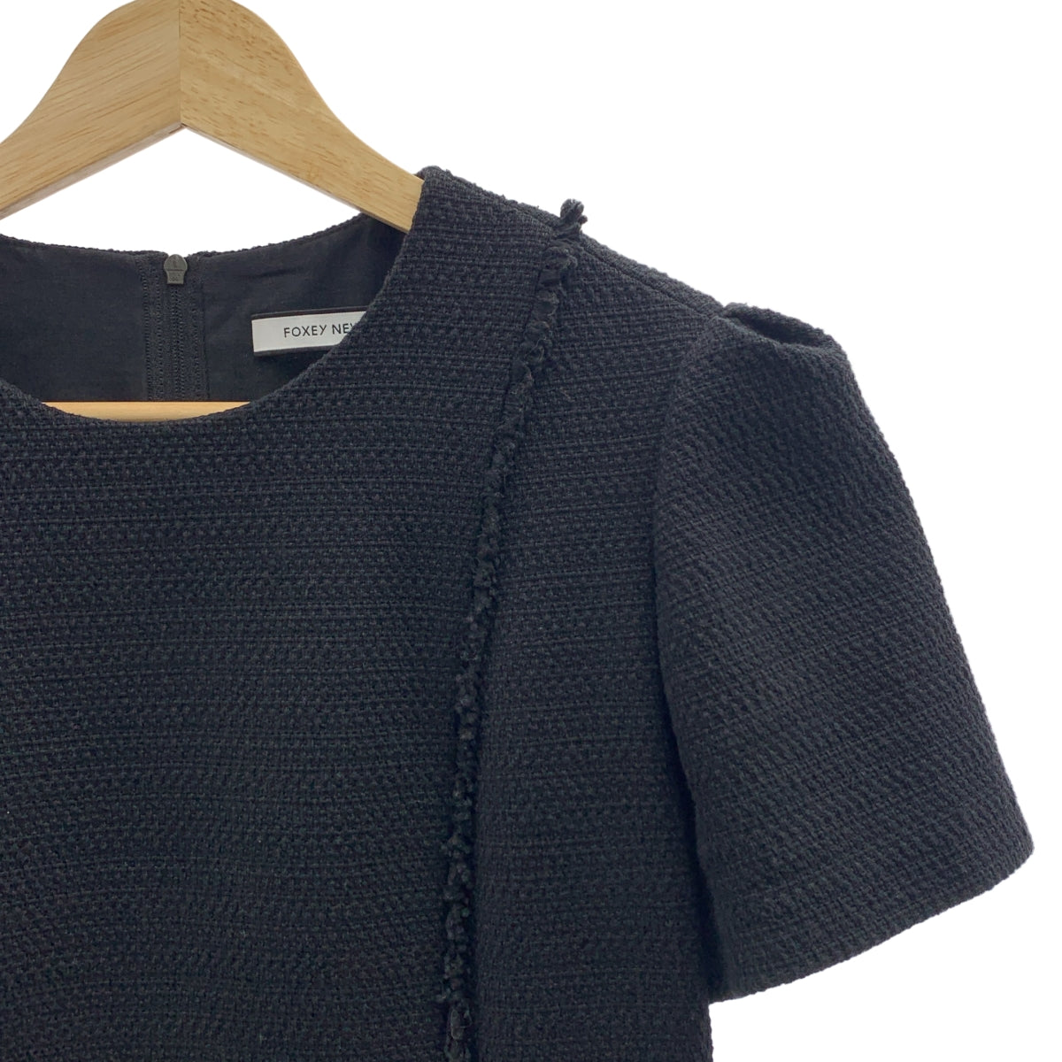 [狀況極佳] FOXEY NEW YORK | Yvette 棉質粗花呢洋裝 | 尺寸 38 | 黑色 | 女款