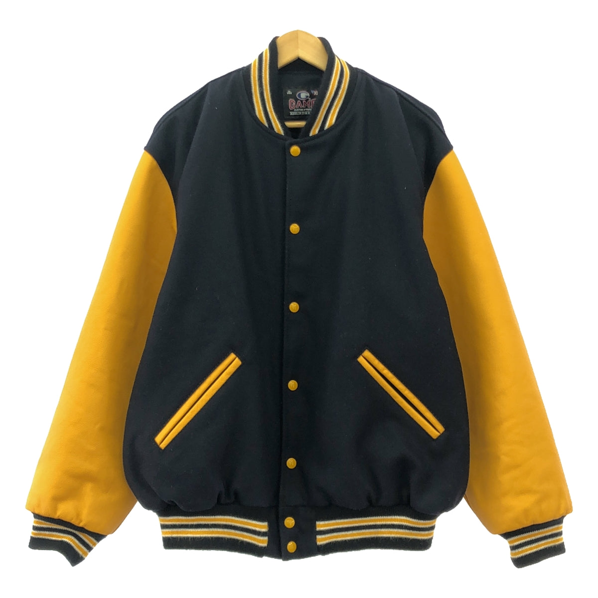 GAME CUSTOM APPAREL / ゲームカスタムアパレル | Varsity Jacket / レザースリーブ アワードジャケット ブルゾン / 総裏地 | XL | ブラック/マスタード | メンズ