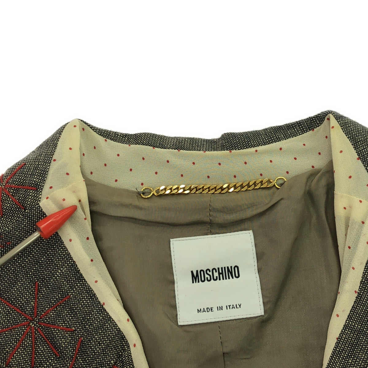 MOSCHINO / 모스키노 | 린넨 코튼 스티치 테일러드 재킷 | 44 | 회색 | 여성