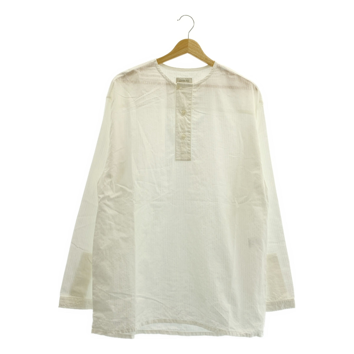 LEMAIRE / 르메르 | 코튼 헨리 넥 풀오버 셔츠 | S | 화이트 | 남성