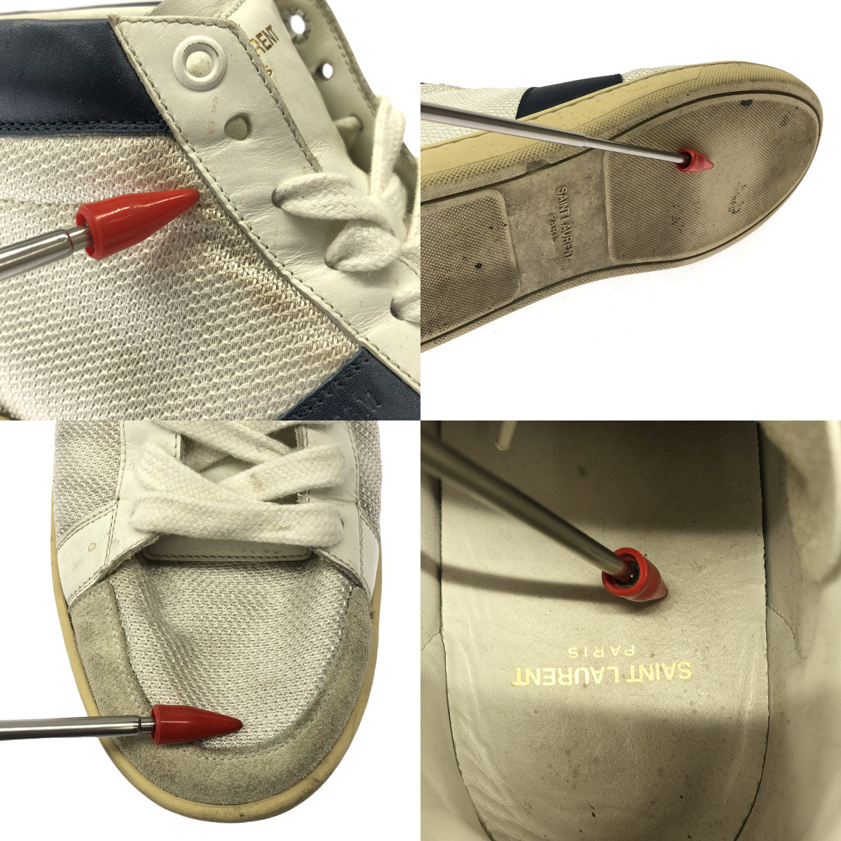 SAINT LAURENT PARIS / サンローランパリ | レザー メッシュ ハイカット スニーカー | 41 | ホワイト/ネイビー | メンズ
