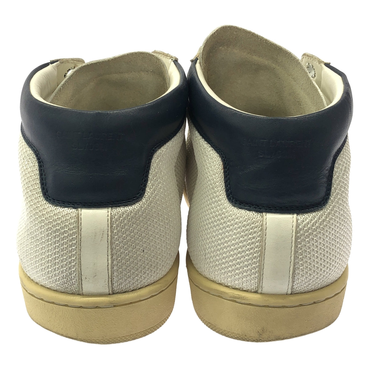 SAINT LAURENT PARIS / サンローランパリ | レザー メッシュ ハイカット スニーカー | 41 | ホワイト/ネイビー | メンズ