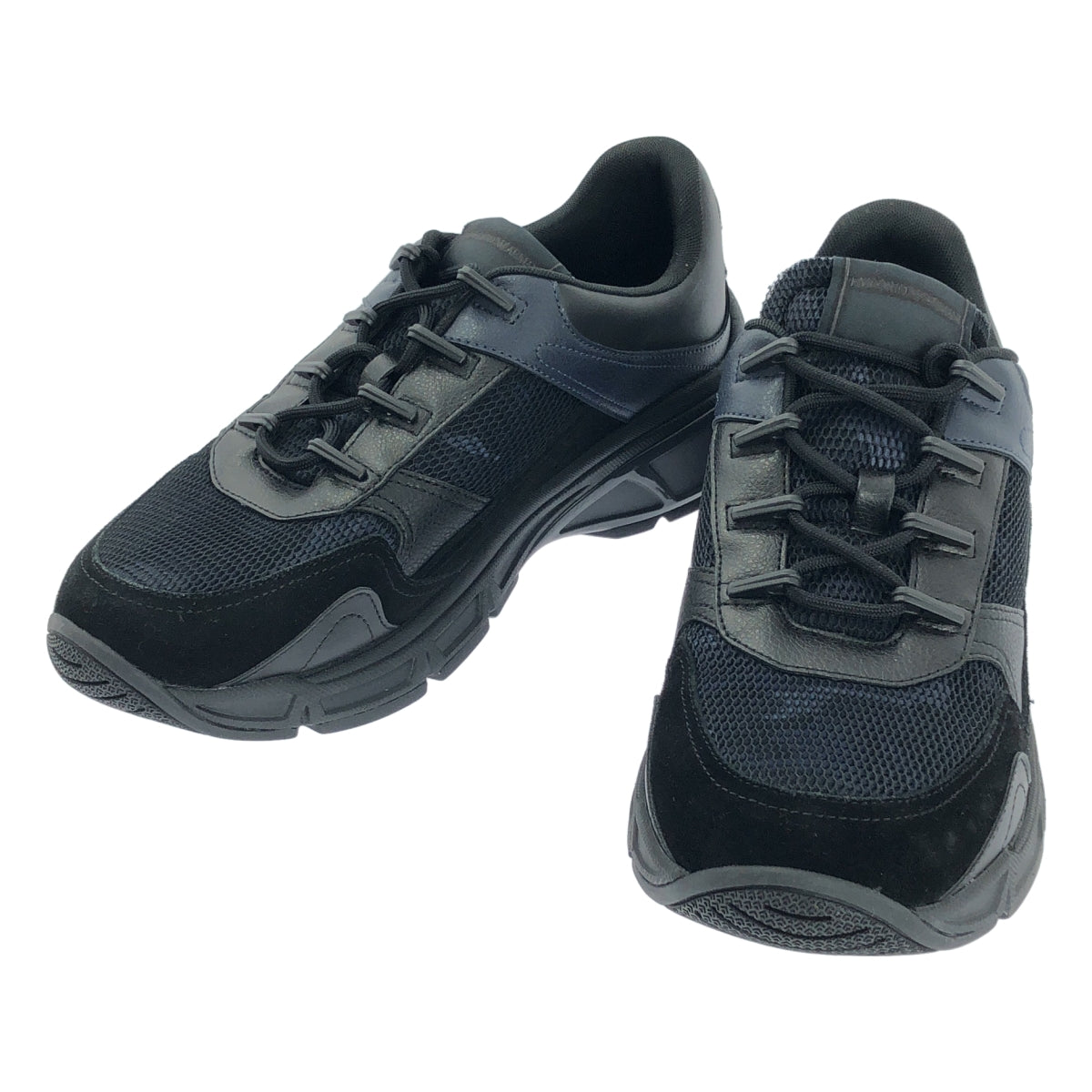 【미품】 EMPORIO ARMANI / 엠포리오 아르마니 | 스웨이드 전환 가죽 로우 컷 스니커즈 | 43 | 네이비 / 블랙 | 남성