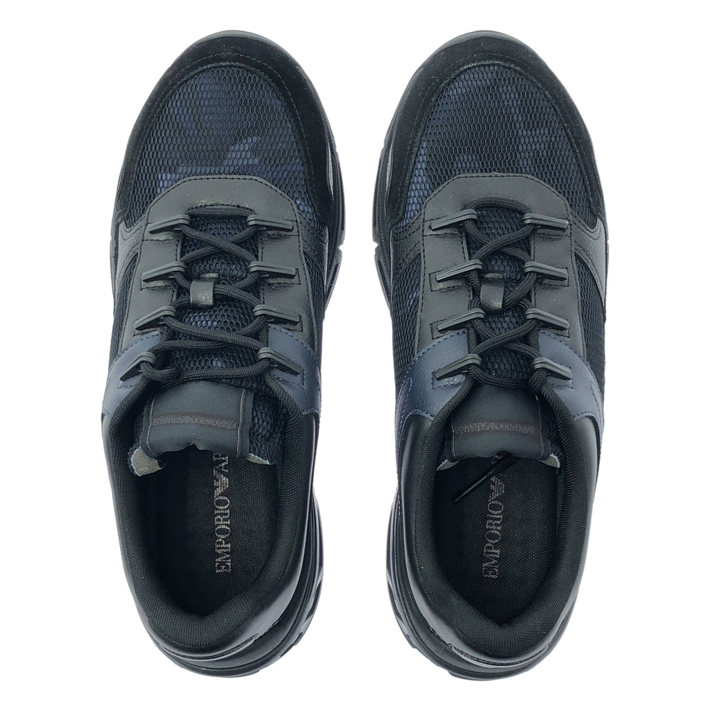 【美品】  EMPORIO ARMANI / エンポリオアルマーニ | スエード切替 レザー ローカット スニーカー | 43 | ネイビー/ブラック | メンズ