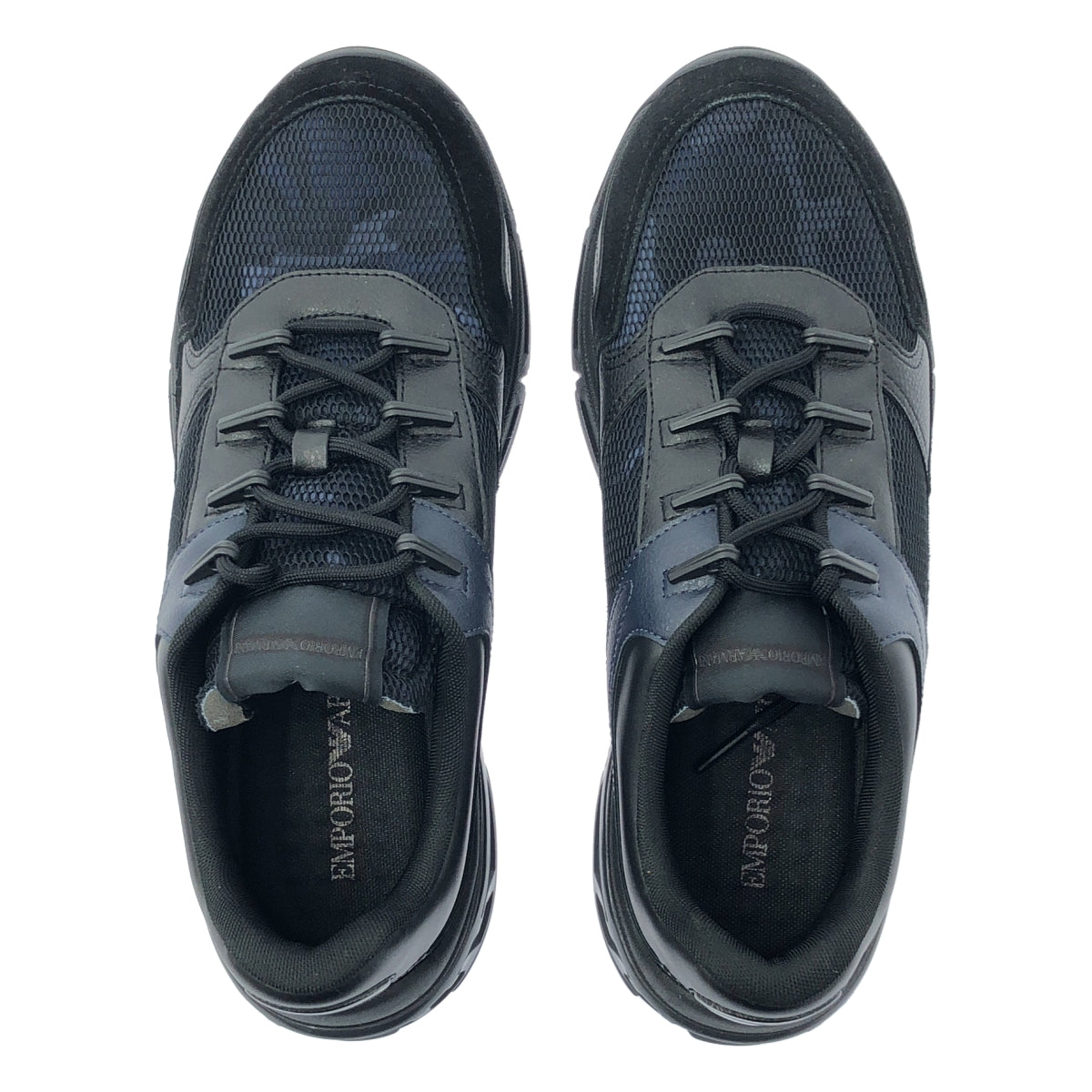 【미품】 EMPORIO ARMANI / 엠포리오 아르마니 | 스웨이드 전환 가죽 로우 컷 스니커즈 | 43 | 네이비 / 블랙 | 남성