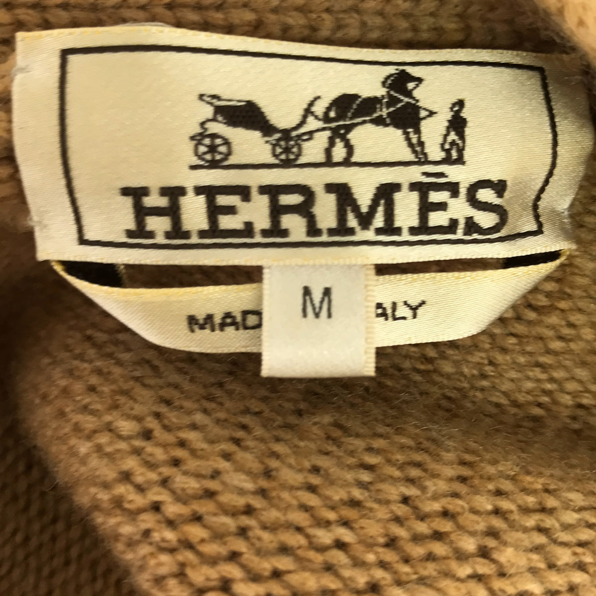 HERMES / 헤르메스 | 2020AW | 캐시미어 100 % 가죽 패치 니트 가디건 | M | 베이지/브라운 | 남성