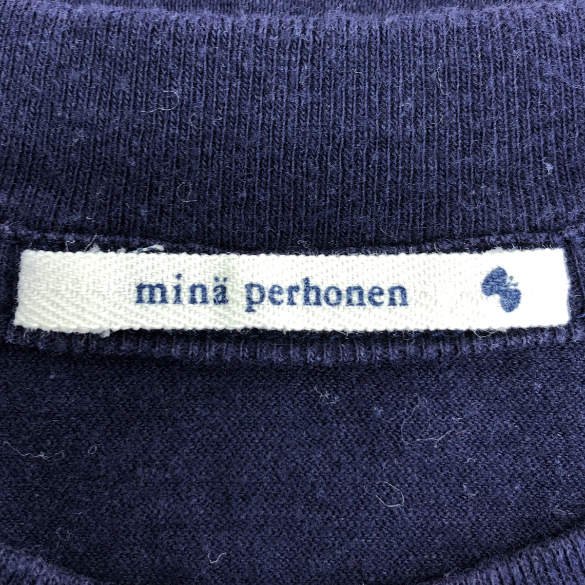 mina perhonen / 미나펠호넨 | 2024SS | bien / 원포인트 초초 엠브로이드 티셔츠 컷소우 | 150 | 네이비 | 여성