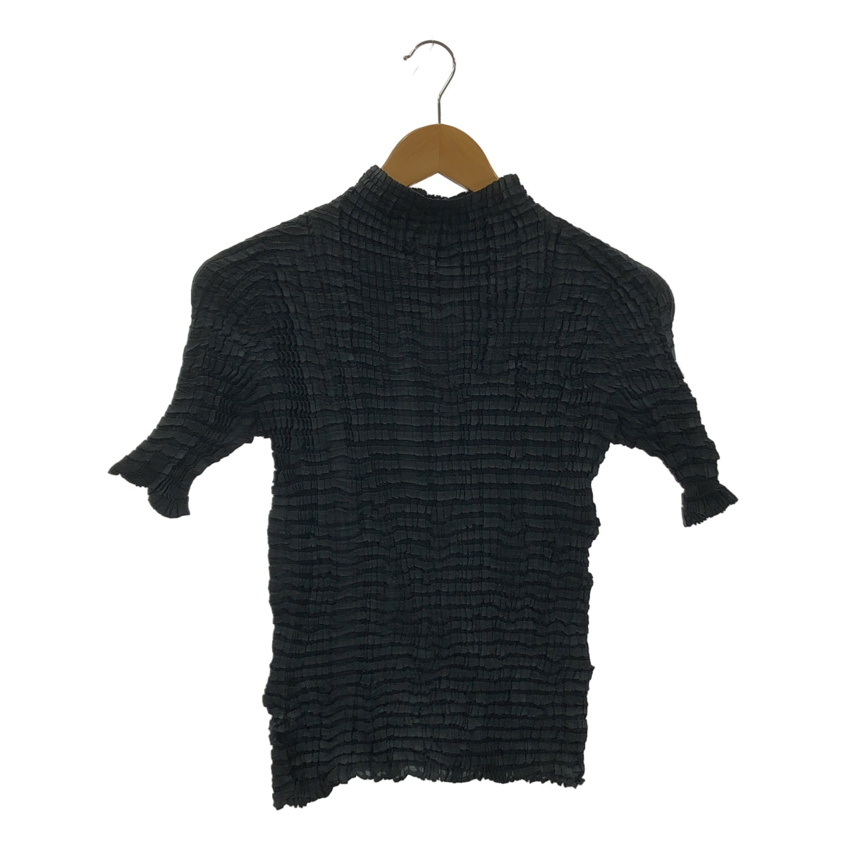 ISSEY MIYAKE / 이세이미야케 | 주름 가공 하이넥 쇼트 슬리브 컷소우 | M |