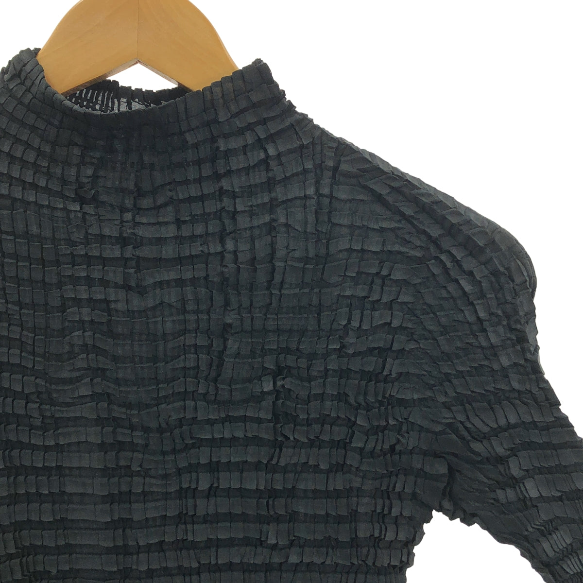 ISSEY MIYAKE / 이세이미야케 | 주름 가공 하이넥 쇼트 슬리브 컷소우 | M |